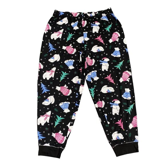 Xmas PJ Bottoms Polar Bear Joggers Secret Treasures XL Black Elastic Waist Cozy - Picture 3 of 10